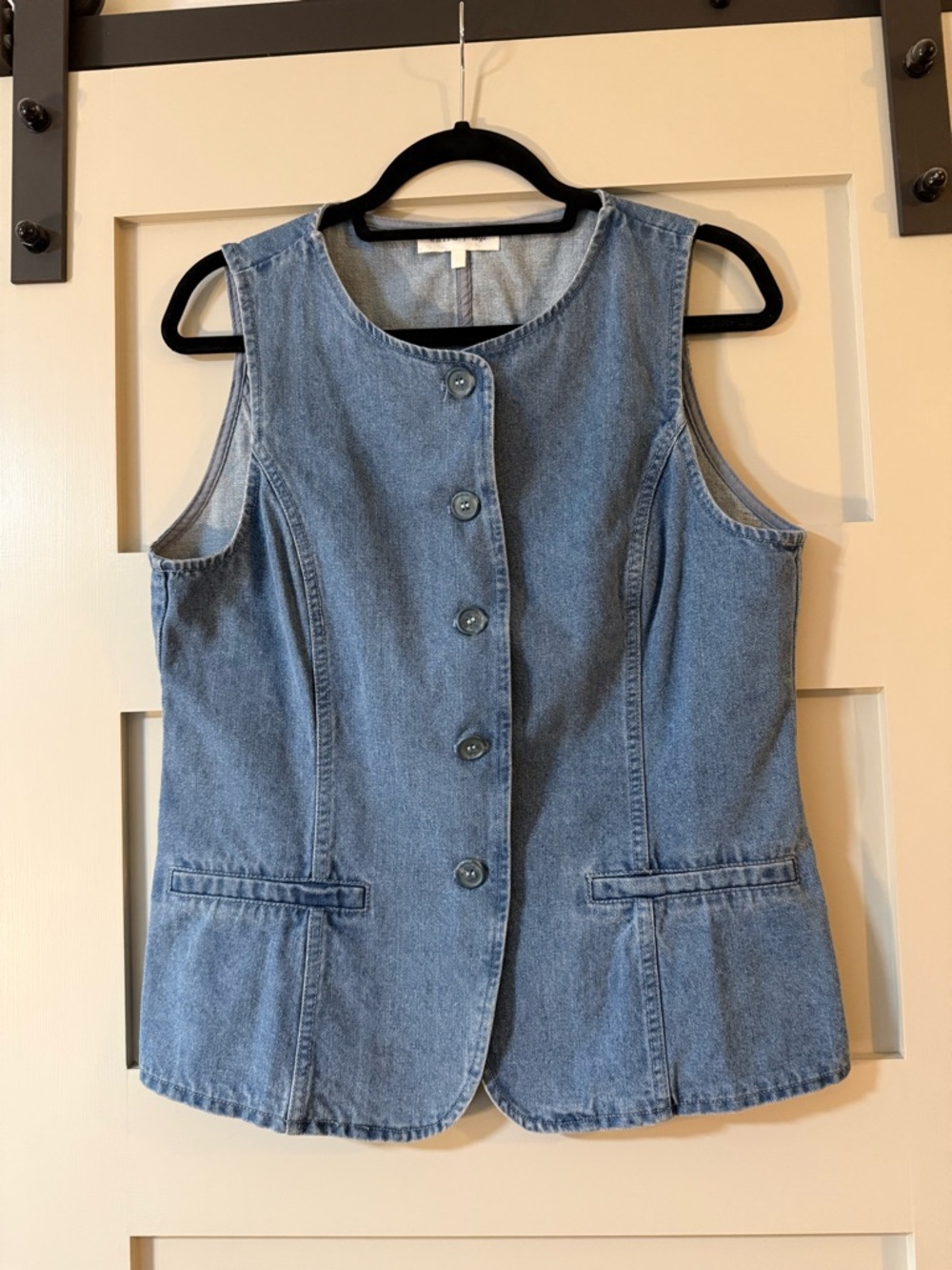 Entro Button-Front Denim Vest in Light Blue